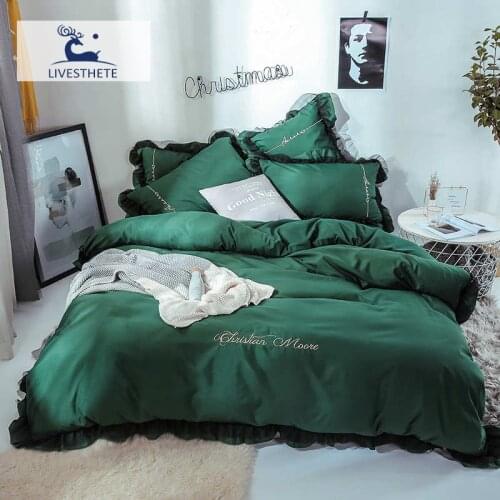 Liv-Esthete 2019 Luxury Beauty Dark Green 100% Cotton Bedding Set Lace Printed High Quality Duvet Cover Flat Sheet Queen King