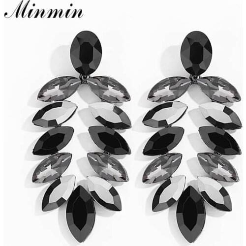 Minmin Marquise Crystal Big Flower Long Drop Earrings for Women Fashion Statement Large Dangle Earrings Fashion Jewelry MEH1456
