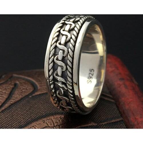 925 Sterling Silver twist rotate mens ring rings jewelry A2302