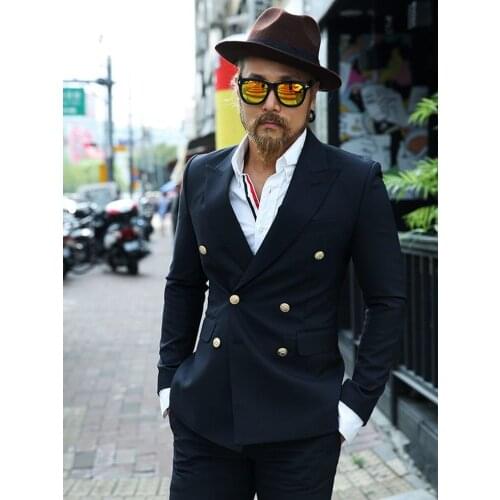 ANNIEBRITNEY Double Breasted Black 2 Piece Slim Men Formal Suit 2020 Groom Wedding Tuxedo Custom Prom Wedding Business Men Suit