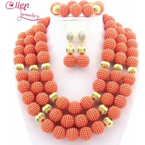 Orange African Wedding Bridal Jewelry Set Dubai Wedding Beads African Beads Jewelry Set Women Fashion Free Shipping W13218