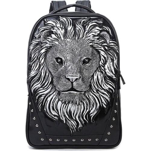 3D lion head cartoon Creative backpack mens casual 15.6-inch computer bag anti-theft smart rivet zipper backpack 2021 new