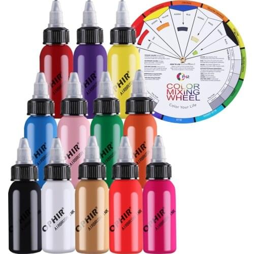 OPHIR 12x 30ml/bottle Airbrush Inks for Nail Art Nail Painting Pigment Inks Airbrushing Kit Colors Nail Tools_TA100(1-12)+AC128
