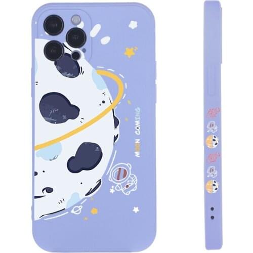 Universe Astronaut Liquid Silicone Phone Case Cover For iPhone 11 12 Pro Max Mini X XR XS 7 8 Plus Soft Shockproof Cover Shell