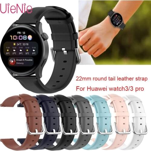 22mm Round Tail Leather Strap For Huawei Watch3 Watch Band Classic Frontier Wristband For Huawei watch3 Pro Bracelet Accessories