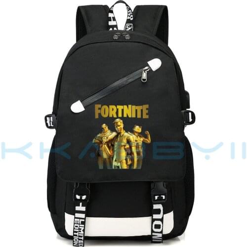 Games Fortress Backpack Fortnite Backpack USB Chargee Canvas School bag Boys and Girls Students Travel Backpack