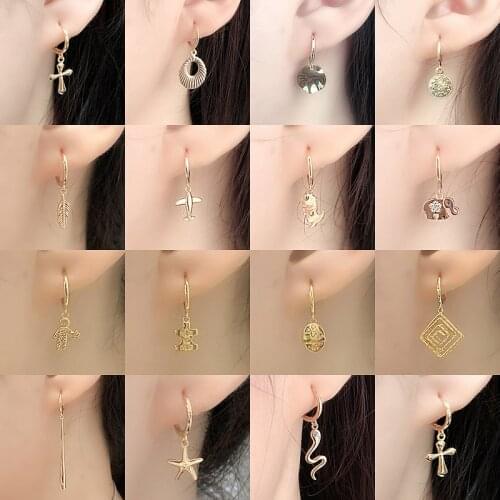 INZATT Real 925 Sterling Silver Zircon Geometric Hoop Huggies Earrings For Fashion Women Hiphop Fine Jewelry Animal Accessories