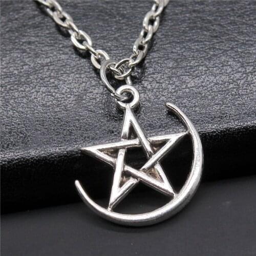 Vintage Antique Silver Color 20x18mm Pentagram Star Charms Pendant Necklace For Women Lady Girl Jewelry Gift