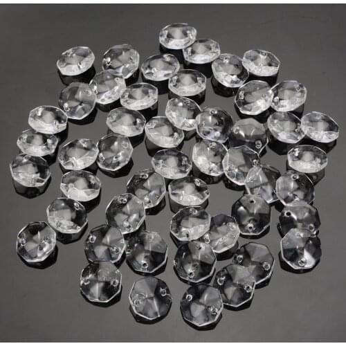 50Pcs 14mm Glass Crystal Prisms Clear Octagonal Beads Glass Pendant Chandeliers for Lamp Light Decorations