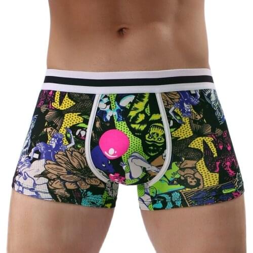Mens Boxer Panties Cotton Underwear Men Sexy Low Waist U-Convex Slip Cueca Homme Boxershorts Fashion Funny Printed Underpants