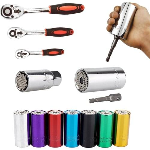 Onnfang Universal Ratchet Wrench 7-19/11-32mm Universal Socket Head, Multifunctional Household Socket Power/Hand Tool Wrench