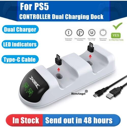 For PS5 Controller Charging Dock Charger Stand Station Dual Charge Gamepad Charging Station Type-C Interface With LED Indicators
