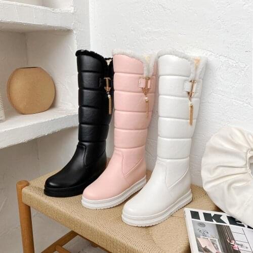 2021 New Women Boots Knee High Boots Woman Snow Boots Winter Warm Boots Thick Fur Heels Botas Mujer