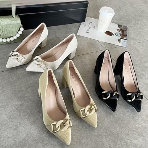 Women Pumps Metal Decoration High Heels Shoe Women Sandal 2021 Heels Pointed Toe High-Heeled Female Shoes For Women