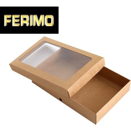 10pcs Vintage Kraft Paper Box with Window Gift Box Bags Packaging Underwear Towel Clothes Storage Box Wedding Favors Party