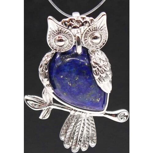 100-Unique 1 Pcs Silver Plated Wisdom Owl Shape Lapis Lazuli Pendant For Gift
