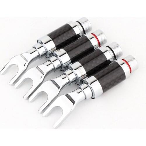 4 pieces Rhodium Plated Y Spade Plug Black Carbon Fiber Speaker Cable Connector