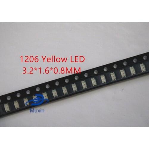 50PCS Free Shipping SMD 1206 LED YELLOW Ultra Bright SMD LEDs 1206 yellow 1206 Diodes light-emitting diodes 580-590nm 3.2*1.6mm