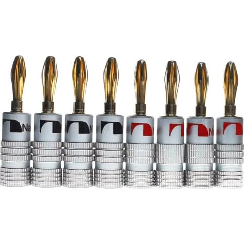 8PCS Nakamichi BANANA PLUGS 24K Gold-plated 4MM Banana Connector with Screw Lock For Audio Jack Speaker Plugs Black Red