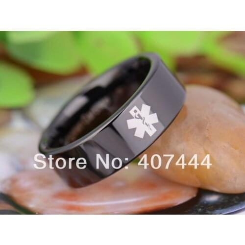 Free Shipping YGK JEWELRY Hot Sales 8MM Black Pipe Medical Alert New New Mens Tungsten Carbide Wedding Ring