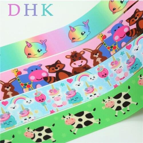 DHK 1.5'' 10yards animal cow narwhal unicorn printed grosgrain Ribbon Accessory hairbow headwear decoration Wholesale OEM B1638