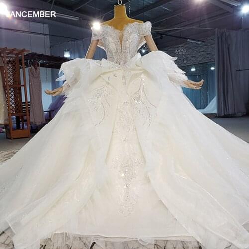 HTL2171 White Luxury Applique Print Wedding Dress 2021 Bridal Frill Pearl Rhinestone Lace V-neck Backless Gown Vestiti Da Sposa