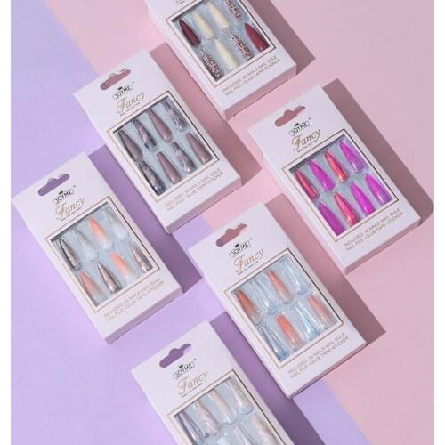 24/30Pcs Pink Colorful Designs False Nails French Long Coffin Fake Nail Artificial Full Cover Fashion Nail Tips Press on Nail