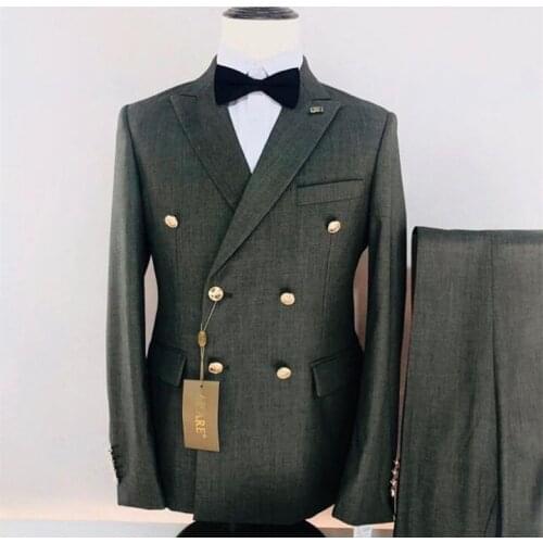 Real Photo Peak Lapel Double Breasted Men Suits Costume Homme Wedding Prom Terno Masculino Slim Fit Groom Tuxedos Blazer 2 Pcs