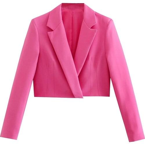 Za Women Fashion Pink Buttonless Blazers Short Coat Vintage Female High Waist Short Suit Outerwear