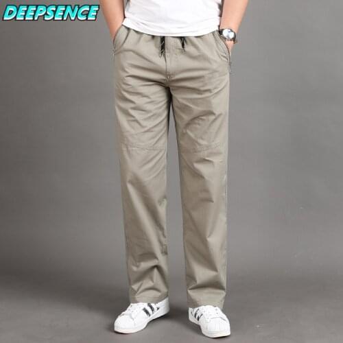 Men Casual Cargo Pants Four Seasons 95% Cotton Men Trousers Multi Pockets Loose Straight Jogging Pants Middle Aged Men M-6XL
