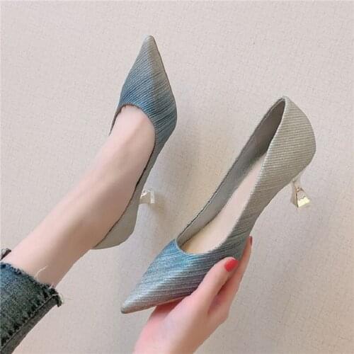 Pointed Toe Set Feet Exquisite Color Matching Womens Single Shoes Spring And Autumn Sequin Temperament High-Heel Wedding Shoes