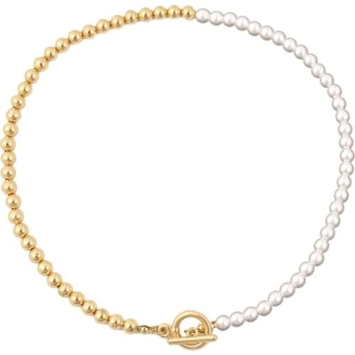 Jewelry Niche High-preservation Color Copper Beads Sliding Chain Pearl Necklace Female Brass White Color Round Beads Necklace