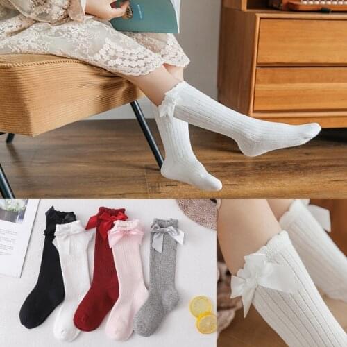Infant Knee High Socks Toddler Cute Kids Big Bowknot Out Socks Cotton Soft Baby Girls Long Bow Spanish Style Newborn Socken