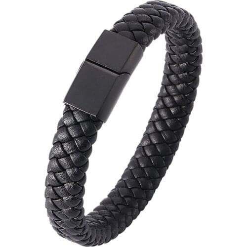 New Fashion Braided Leather Bracelet for Men Women Stainless Steel Magnetic Clasp Male Bracelets Bangles Men Jewelry Gift PD0740