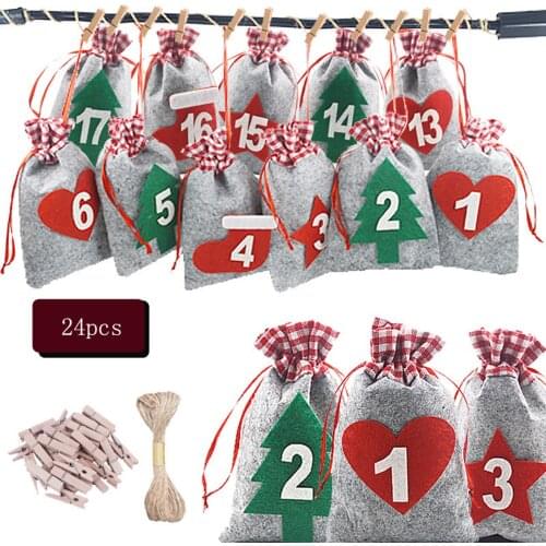 24 Days Christmas Hanging Advent Calendars Gift Bags DIY Set Christmas Calendar Set DIY Numbers Bag Christmas Advent Decoration