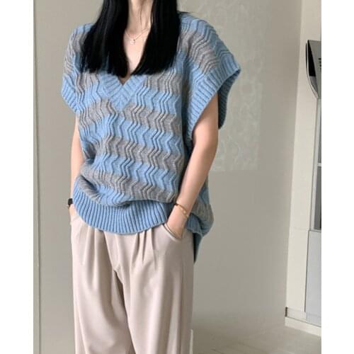 New Loose Sleeveless Sweater Spring Autumn Women Vest Sweaters Knitting Vest Joker Knitted Vest Wool Oversize Girls Pullover