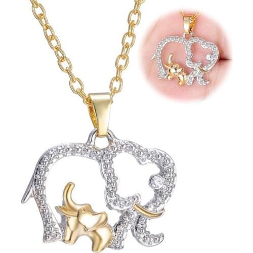 Elephant Necklace With Crystal Jewelry Baby And Mom Dad Mothers Day Gift