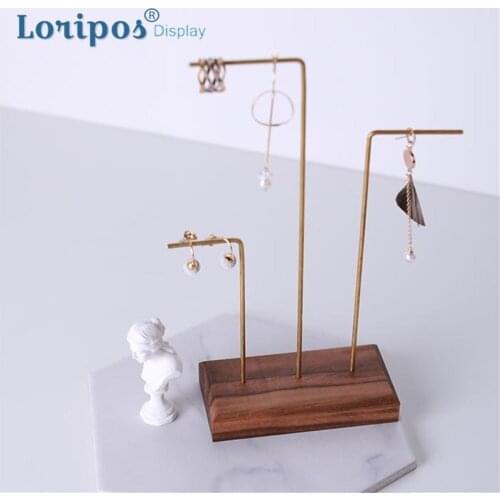 Black Walnut Wood Earring Holder Necklace Display Stand Metal Hook Jewelry Display Hook Earring Rack Earrings Hanger Stand Metal