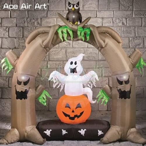 Portable Halloween decoration inflatable tree arch with ghosts and Owl pumpkin stands for sale