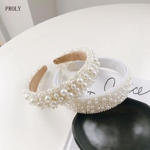 PROLY New Fashion Women Hairband Paved Pearls Headband Adult Classic White Turban Spring Top Quality Hair Accessories Wholesale