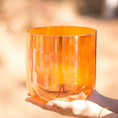 6Inch Golden brown Clear Crystal Singing Bowl + Suede Mallet