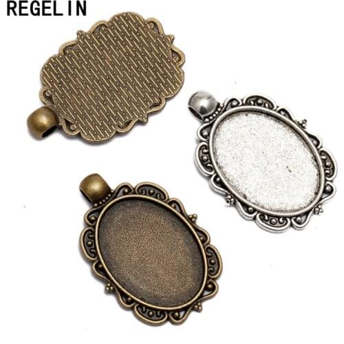 REGELIN Antique Bronze Flowers Style Cameo Cabochon Base Setting Charms 10pcs 18*25mm dia Inner Size Pendant necklace findings
