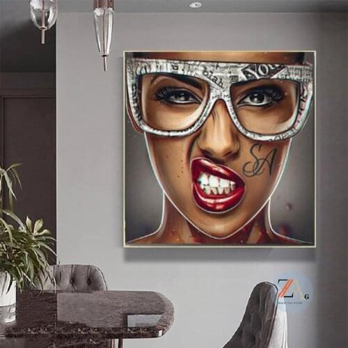 RELIABLI ART Cool Sexy Girl With Glasses Pictures Tattoo Woman Portrait Abstract Modern Canvas Painting Wall Art For Living Room
