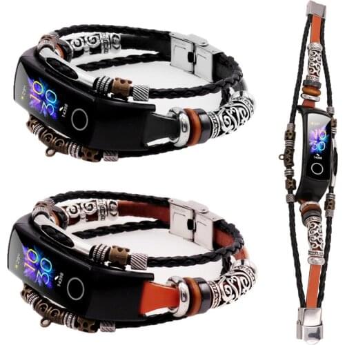 For Honor Band 5 & Band 4 Smart Watch Wristband For Huawei Honor Band 4 / 5 Weave Rope+Leather Replacement Bracelet Wrist Strap