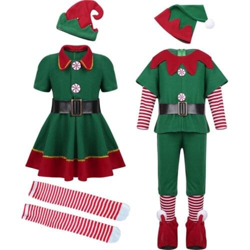 Marry Christmas Costume Green Elf Girls Estival Santa Clause for Girls New Year Chilren Clothing Fancy Dress Xmas Party Dress
