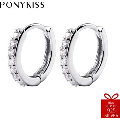 PONYKISS Cute 100% 925 Sterling Silver Chic Romantic Zircon Hoop Earrings Women Charm Accessories Birthday Party Fashion Gift