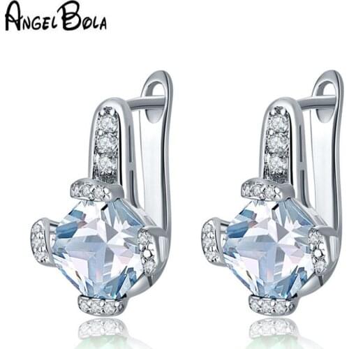 New Trendy Earrings Women Wedding Jewelry Fashion Big Square White Natural Zircon Luxury Drop Earrings