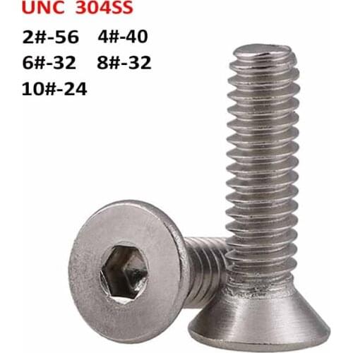 UNC 304SS Countersunk Head Hexagon Socket Screws American Standard Flat Head Allen Bolts 2#-56 4#-40 6#-32 8#-32 10#-24