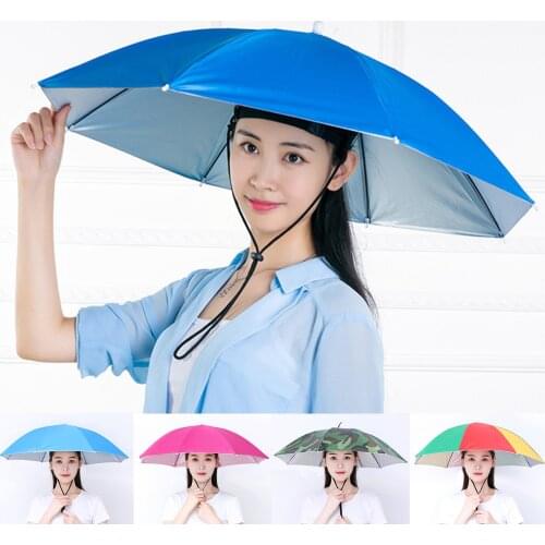 Outdoor Foldable Head Umbrella Hat Anti-Rain Anti-UV Fishing Hat Portable Beach Hiking Camping Travel Umbrellas Hat Sun Cap