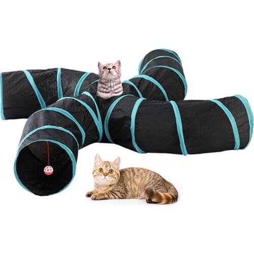 Foldable Pet Cat Tunnel S-type 4 Holes Pet Tube Collapsible Play Toy Indoor Outdoor Kitty Puppy Training ToysTube For Cat Rabbit